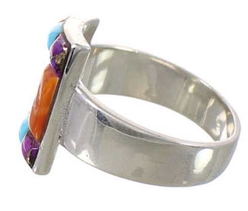 Sterling Silver Multicolor Inlay Belt Ring Size 6-3/4 CX50407